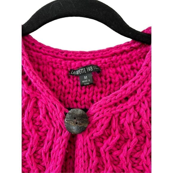Lafayette 148 New York Cardigan Knitted Single Button Cotton Pink Women's Medium - Picture 2 of 6
